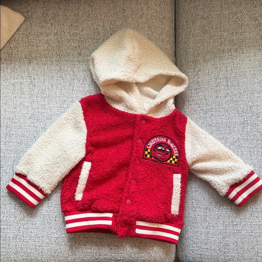 Cars Lightning McQueen Red and Cream Hooded Jacket with Racing Patch 12mo